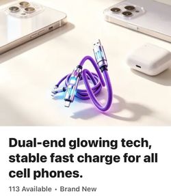 Universal Fast Charging Cable - Dual-End Glowing LED Tech - New