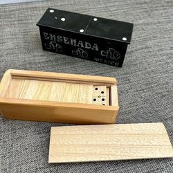 2 Domino Sets - Black Ensenada Mexico & Wooden Box