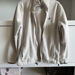 Man American Eagle Outfitters Fleece Jacket - Light Gray, Size XS