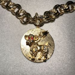 Vintage 1960s Monet Gold Tone Double Curb Chain Charm Bracelet Costume Jewelry Retro