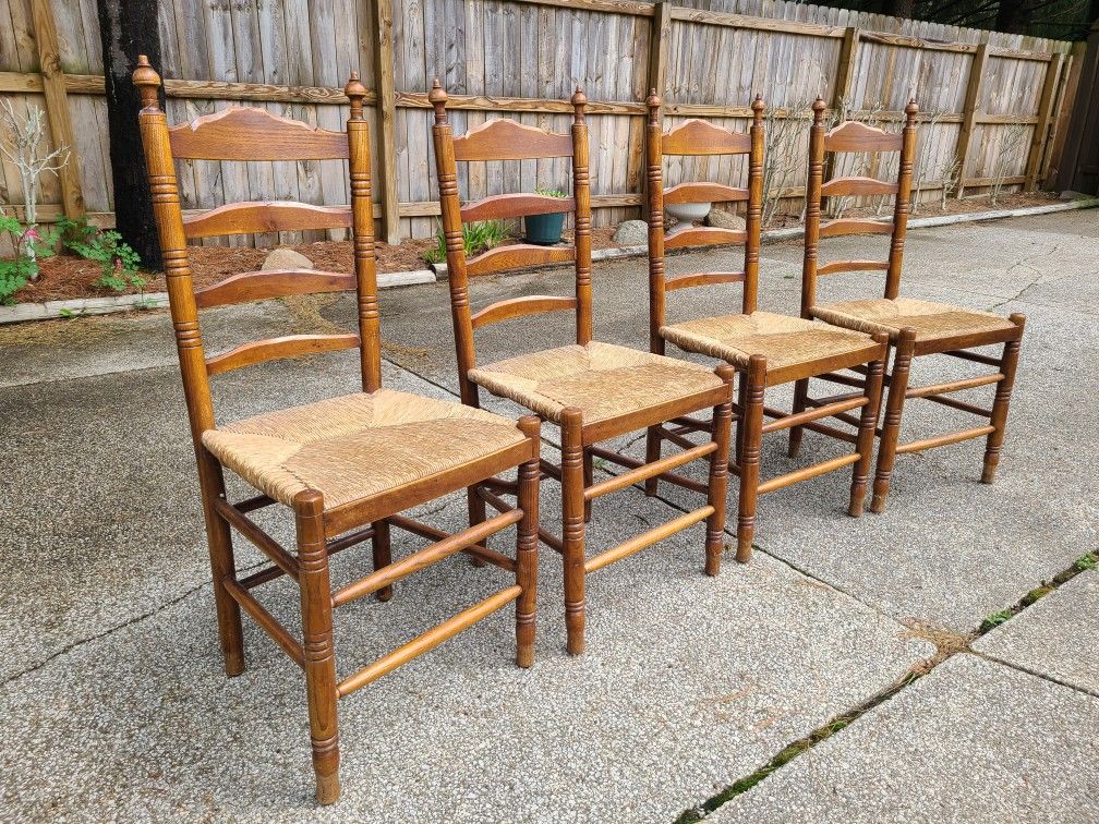 Vintage Ladder Back Rush Seat Chairs