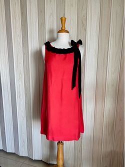 FENDI; ( AUTHENTIC) RED SILK MINI DRESS WITH BLACK BOW TRIM SIZE 40