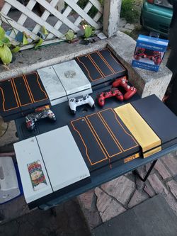 500GB Gold or white $120! Each PS4... limited edition COD 1TB PS4 $200!. Jailbreak 2000GB is $450! Each. Trade for iPhone max pro or Pokémon PSA 10