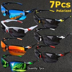 7-Pack Polarized Sports Sunglasses," "Cycling," "Running," and "UV400 Protection