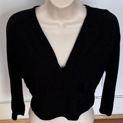 Mango Suit Black Dolman Sleeve V-neck Crop Top, size XS