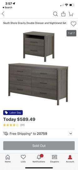 Dark Grey Wood Finish Double Dresser