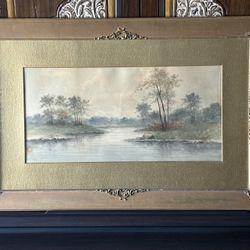 Antique Watercolor Impressionist Painting Signed Gilt Frame 