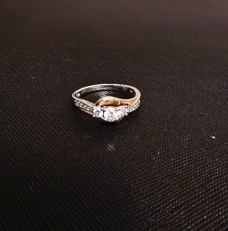 Two Hearts Three Stone Diamond Engagement Ring in Two-Tone Gold, 1/2ctw
