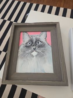 Framed cat acrylic painting