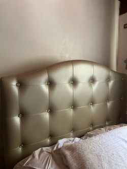 Full size - Gold Tufted Leather Bedframe with Crystal Buttons