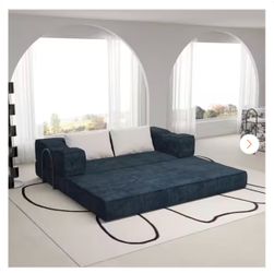 80 in. Chenille Convertible Couch Bed DIY Combination Sectional Sofa in. Blue