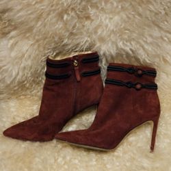 Women's NINE WEST Raspberry Suede High Heel Booties Boots Size 8