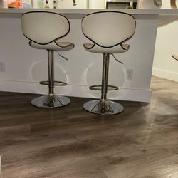 2 White Leather Bar Stools