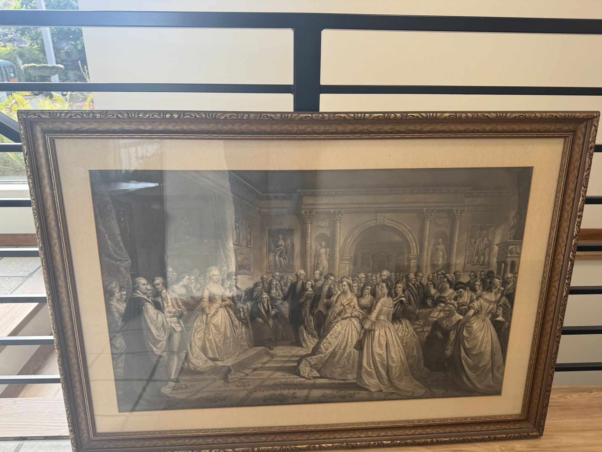 Large Framed Vintage Engraving – Aristocratic Ballroom Scene