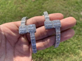 14k White Gold Plated Women’s Men’s Baguette Iced Tennis Link Bracelet Bangle Prong Bracelet 5mm