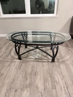 Oval Glass Top Coffee Table with Metal Base