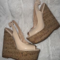 New, Patent Leather Cork Wedge Size  7, heel  6 inches 