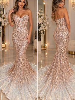 Portia and Scarlett rose gold sequin gown