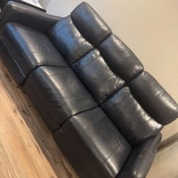 Navy Blue Top Grain Leather Sofa And Loveseat 