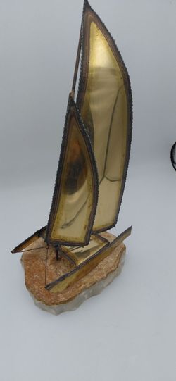 Vintage Brass Sailboat On Stone Base