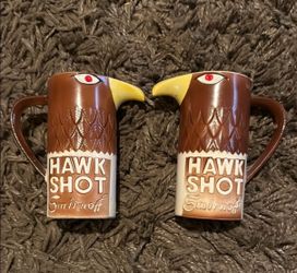 2 Smirnoff Vodka Hawk Shot Tiki Style Mugs Recipe 5.25" H 1970's Vintage Barware