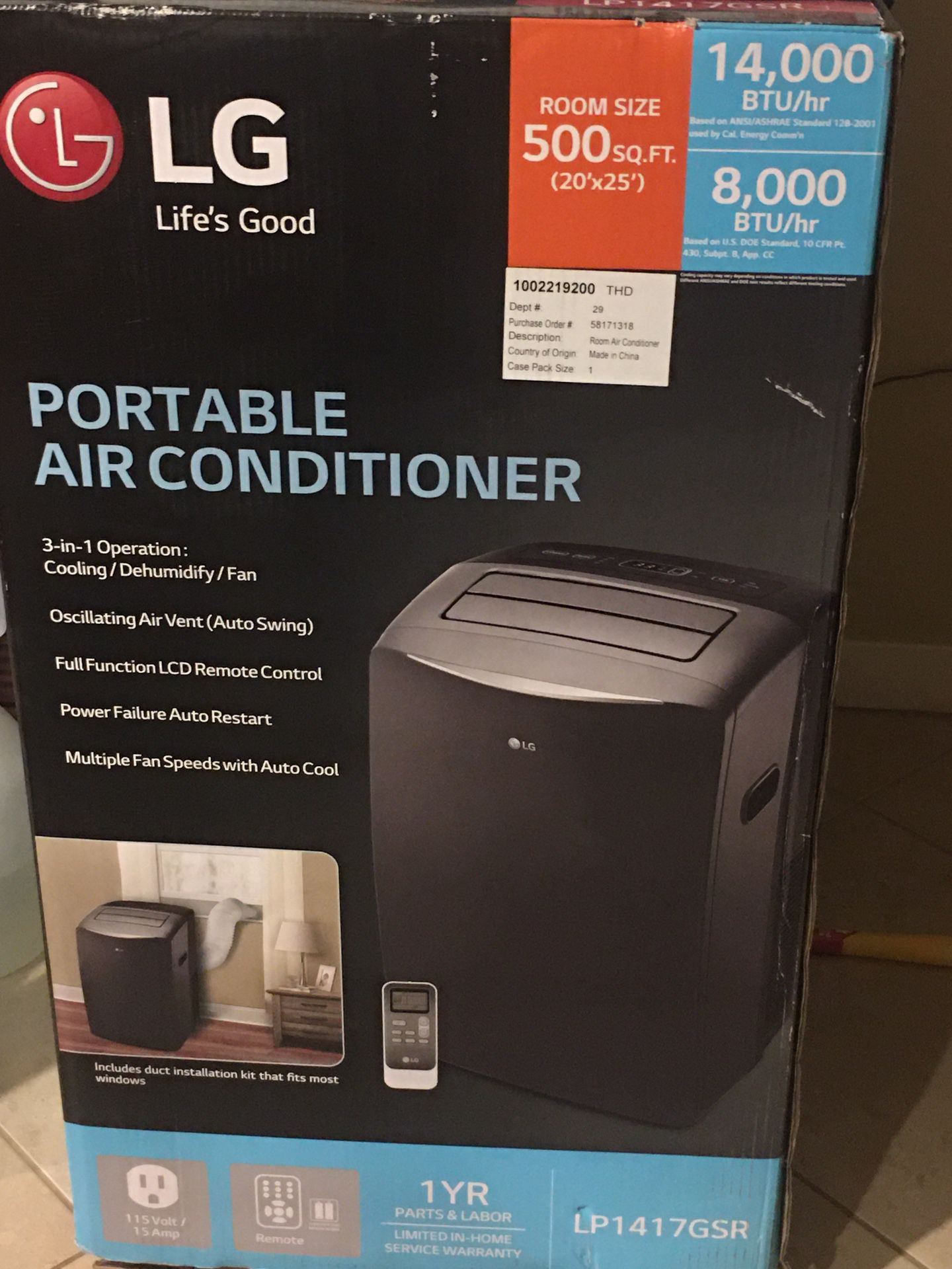 LG. Portable Air Conditioner 14000 BTU