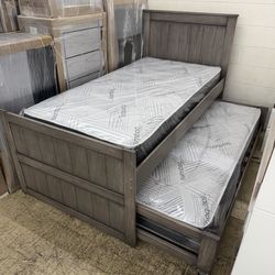 New Grey Twin/Twin Trundle Bed