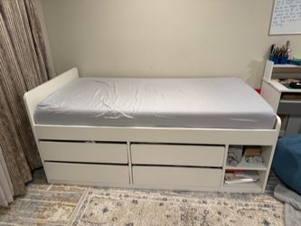 White Twin Bed Frame with matress