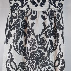 ANN TAYLOR Size 0 Silk Blend Black White Floral Side Zip Spaghetti Straps Dress