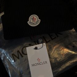 Black Moncler Beanie White Logo