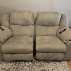 Reclining Heat/Massage Couch And Rocking Love Seat