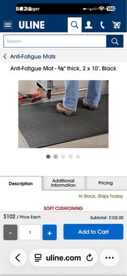 Anti-Fatigue Mat - 5⁄8" thick, 2 x 10', Black