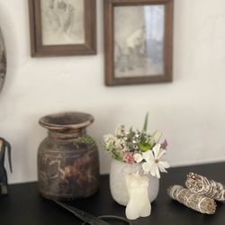 Flowers In A Small Concrete Vase 