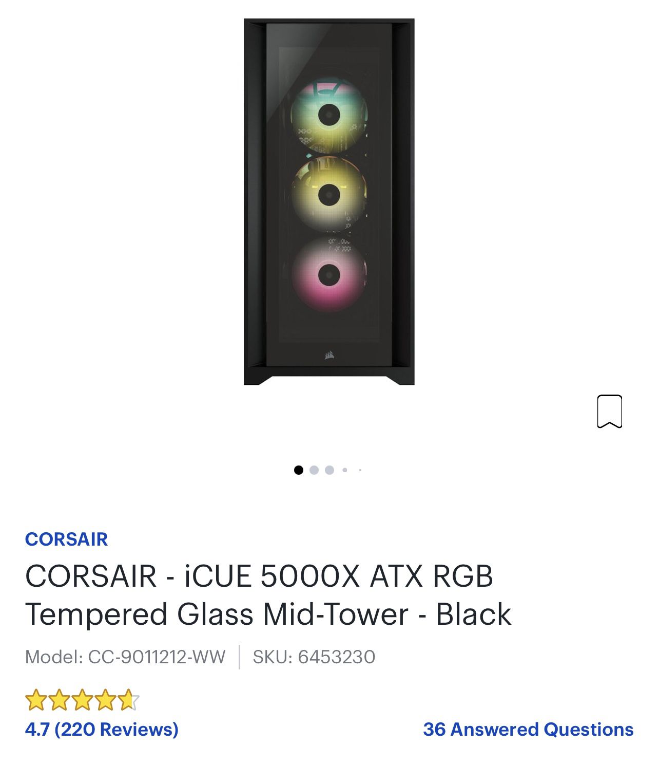 CORSAIR - iCUE 5000X ATX RGB Tempered Glass Mid-Tower - Black