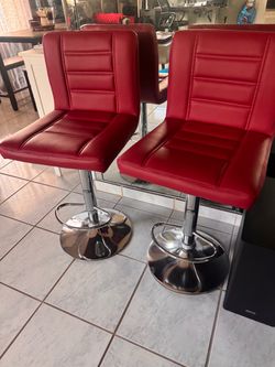 Red Faux Leather Adjustable Bar Stools Set of 4