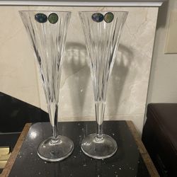 2 Bohemia Crystal Champagne Flutes Czech Republic 11”T