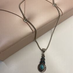 New Tibetan Silver Blue Turquoise Chain Crystal Pendant Necklace Fashion Jewelry