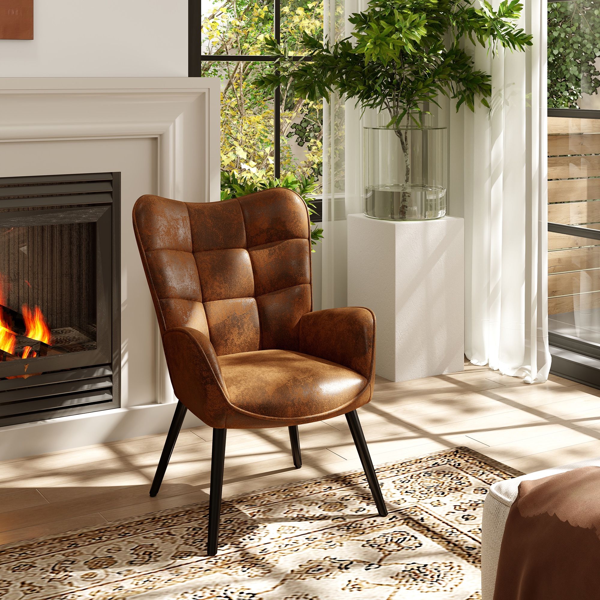 Homy Casa KANAS Industrial Vintage Armchairs  Single Sofas & Accent Chair – Fabric Armchair with Black Metal Legs, 35" High