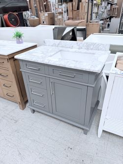 Gray bathroom vanity with marble 36in