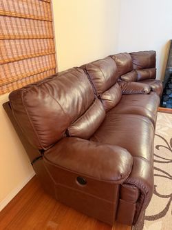 Leather Power Reclining Sectional Sofa with Console