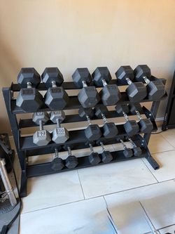 Dumbbells weights 10-55lbs with three tier rack 580lbs total