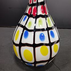 Italy  Hand Blown Glass Vase Spotted Grid Art Colorful Art  Glass Vase
