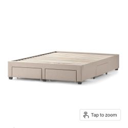 Queen Size Upolstered Bed Frame With 4 Storage Drawers