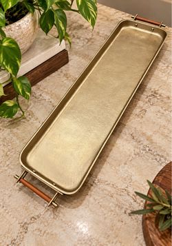 New Handcrafted Beltic Brass & Leather Tray