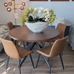 Dining Table Set 6 Chairs Cognac Color Dining Set