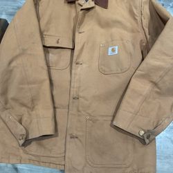 VTG Carhartt Detroit 4 Pocket Jacket Mens 3XL Brown Tan Trucker Blanket Lined 