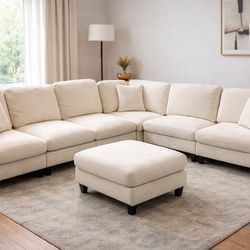 117" Modular Sectional Sofa with Movable Chaise,Modern Chenille Cloud Sectional Couch with Deep Seat,U Shaped Compressed Boneless Sofa for Living Room