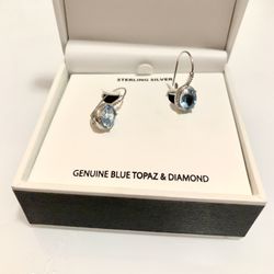 Earrings GENUINE BLUE TOPAZ & DIAMOND