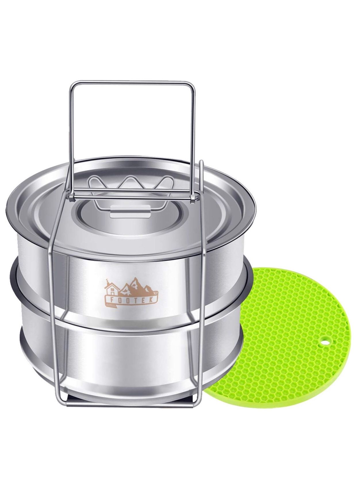 Stackable Steamer Insert Pans with Sling, Footek Instant Pot Accessories for 5, 6, 8 Qt, Stainless Steel Food Steamer for Pressure Cooker Pot, Interc