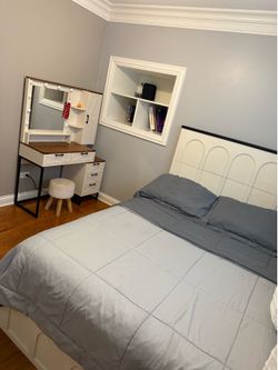 Full size bed with desk/vanity